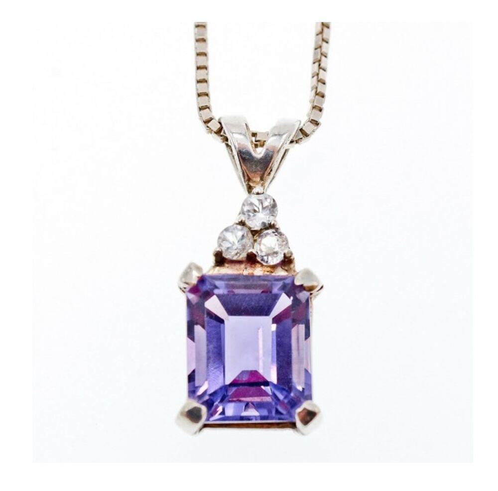925 Sterling Silver Purple Tourmaline & Goshenite Chain With Pendant